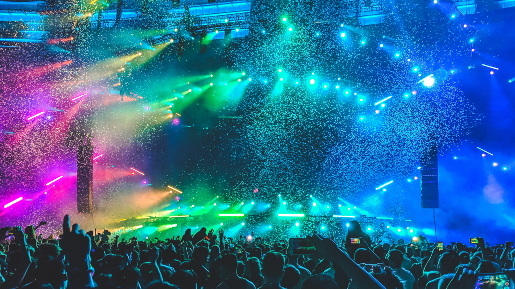 confetti falling onto stage at a concert
